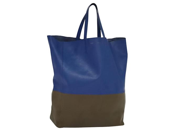 BORSA A MANO VERTICALE CABAS CÉLINE IN PELLE BLU MARRONE Auth ki5445