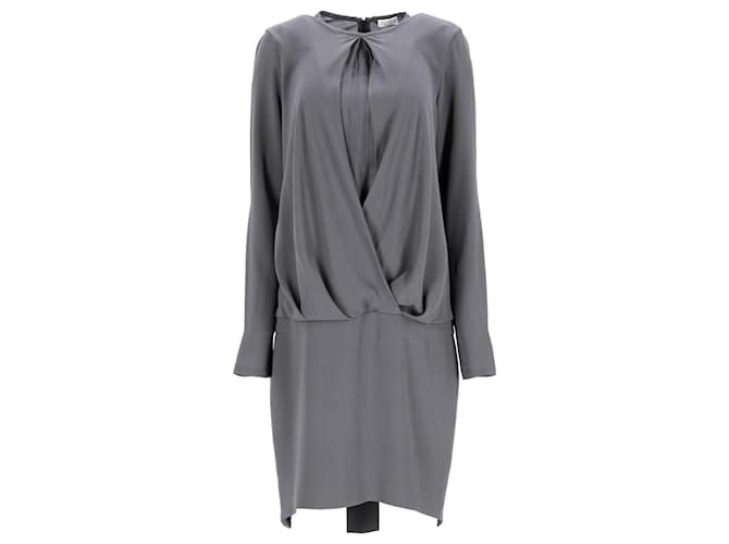 Abito mini drappeggiato in seta grigia Brunello Cucinelli Grigio