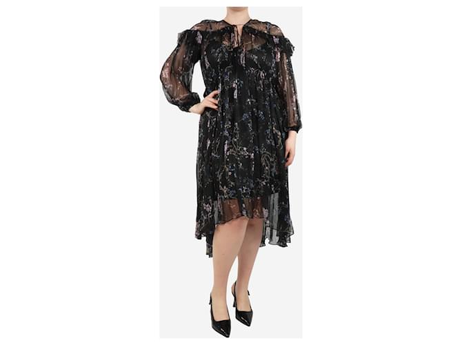 Zimmermann Abito in seta nera a fiori arricciato - taglia UK 12 Nero