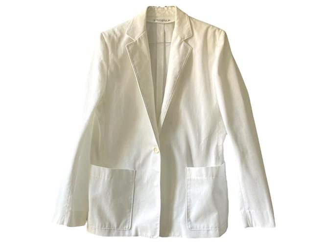 Blazer lungo 70/80s Guy Laroche 38/40 in cotone misto a coste bianche Bianco