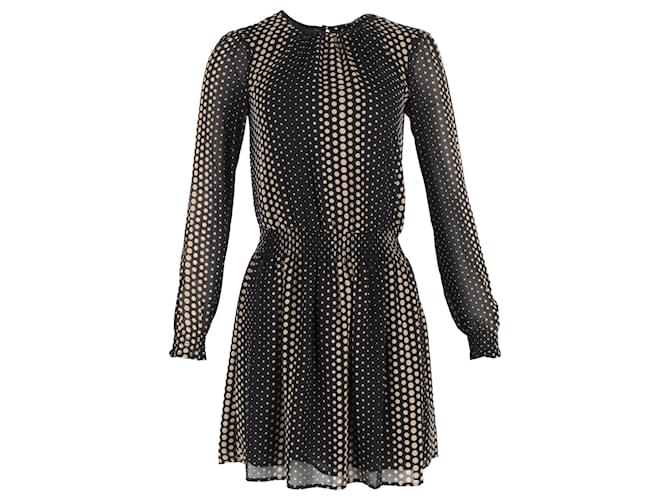 Abito in georgette a pois con vita arricciata Aralia di Michael Michael Kors in poliestere nero