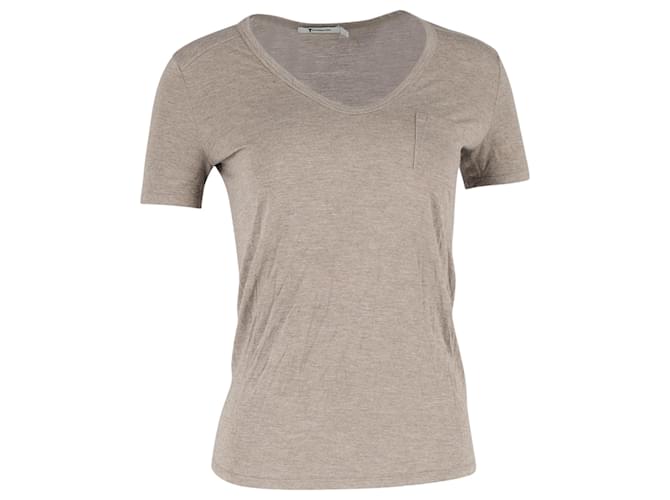 T-shirt a scollo rotondo con tasca in cotone marrone di Alexander Wang Rosso