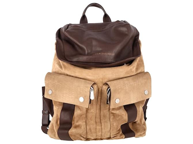 Zaino multi-tasche Brunello Cucinelli in suede marrone Rosso