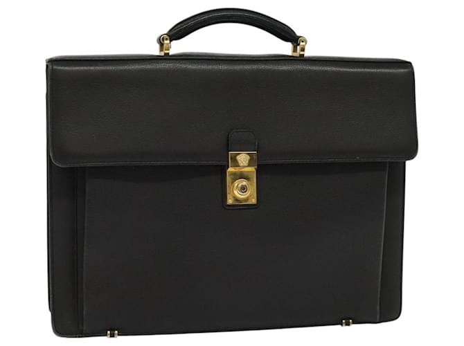 Borsa da lavoro in pelle nera e oro Gianni Versace Auth bs22567 Nero D'oro