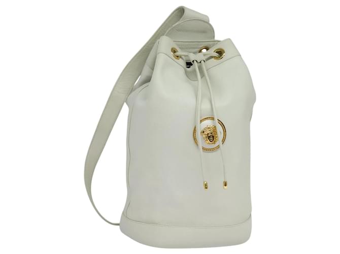 Borsa a spalla in pelle bianca Gianni Versace Auth bs22608 Bianco