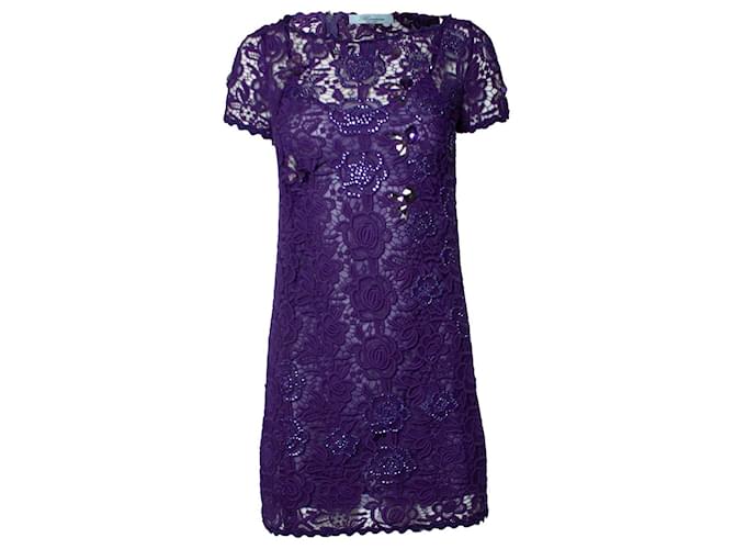 BluMarine, Abito in pizzo viola con cristalli Porpora