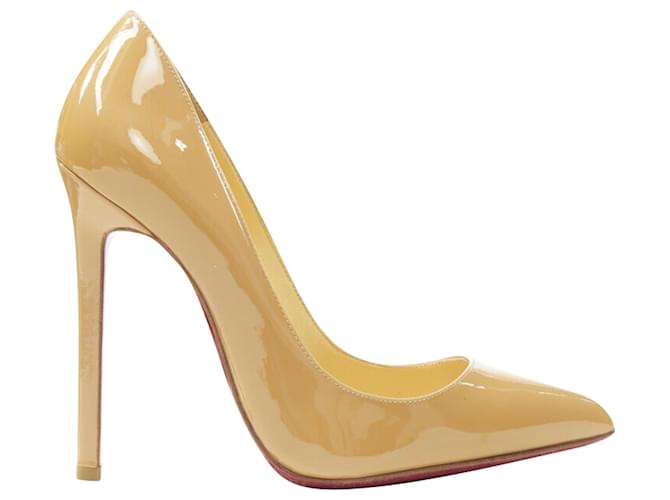 Stiletto a punta in pelle verniciata Pigalle di Christian Louboutin Marrone Beige