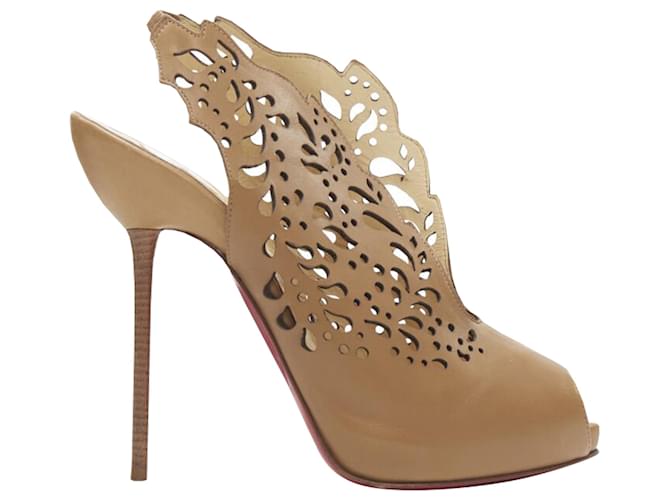 Stivaletto peep toe in pelle tagliata al laser Markesling tan di Christian Louboutin Marrone