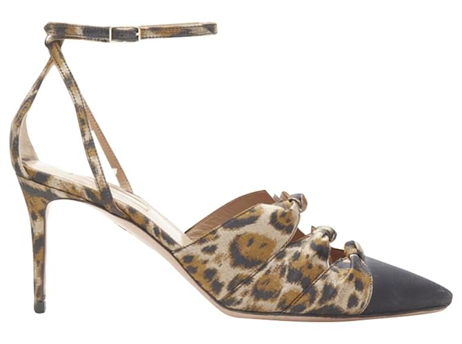 Aquazzura Décolleté con tacco alto, punta chiusa e cinturino alla caviglia con fiocco trio leopardato Aquazzurra Marrone