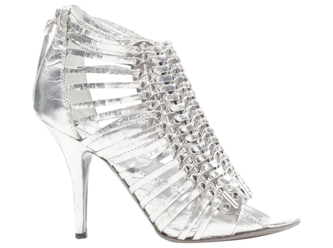Stivaletti peep toe con cinturini in dischi argentati metallici Givenchy Argento Metallico