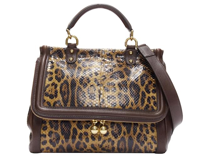 Borsa a tracolla in pelle squamata con stampa leopardata Dolce & Gabbana Sicily Marrone
