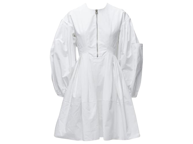 Abito in cotone con maniche a sbuffo e zip Alexander McQueen Bianco