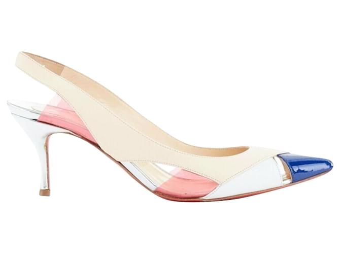 Décolleté slingback in PVC lucido Air Chance di Christian Louboutin Marrone Beige