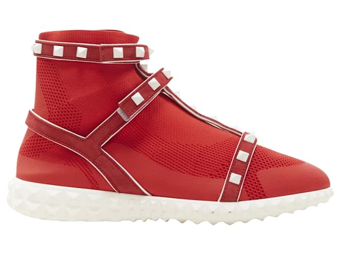 Sneaker alto in maglia Bodytech Rockstud di Valentino Garavani Rosso