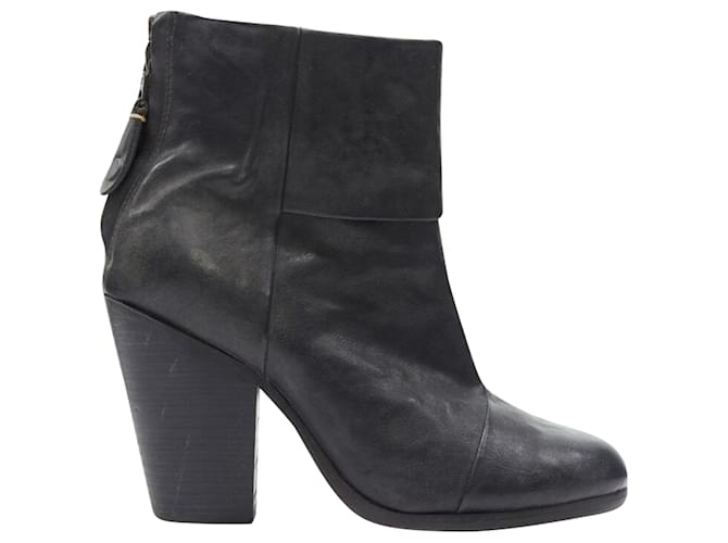 Stivale alla caviglia western in pelle con punta rotonda e tacco spesso impilato di Rag & Bone Nero