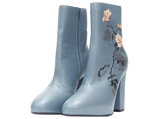 Stivaletto con tacco a blocco in stampa rosa ardesia Dries Van Noten Blu