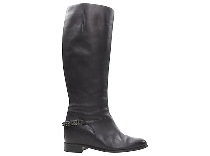 Stivali alti in pelle con catena nascosta Christian Louboutin Nero