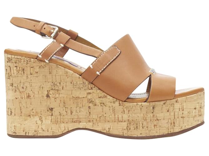 Collezione Ralph Lauren zeppa in sughero in pelle beige Marrone