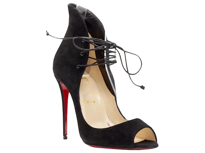 Christian Louboutin Megavamp in suede con lacci e tacco aperto alla caviglia Nero