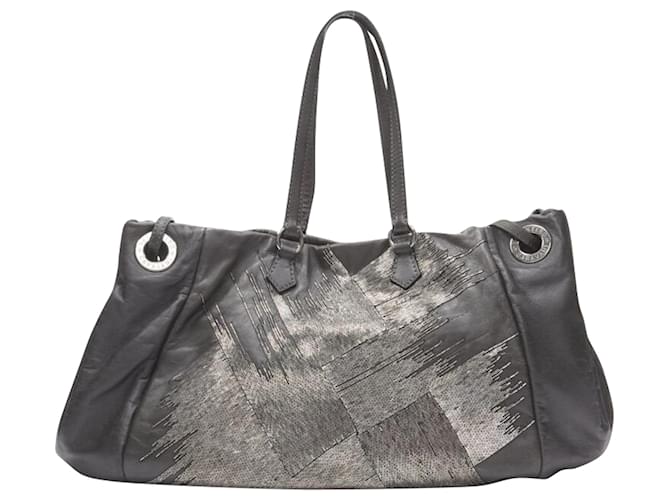 Borsa tote grande in pelle con perline argentate Valentino Garavani Grigio