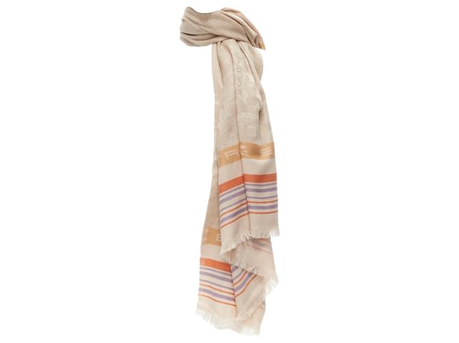 Sciarpa in lana merino con strisce logo Etro Home Collection Marrone Beige