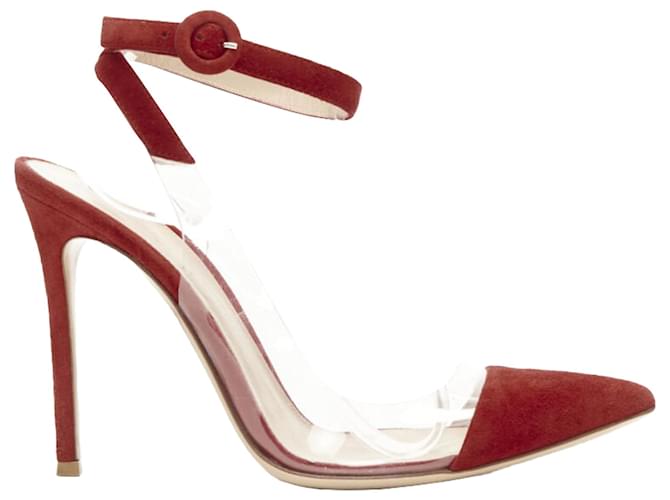 Décolleté con cinturino alla caviglia in PVC trasparente e suede Plexi Gianvito Rossi Rosso