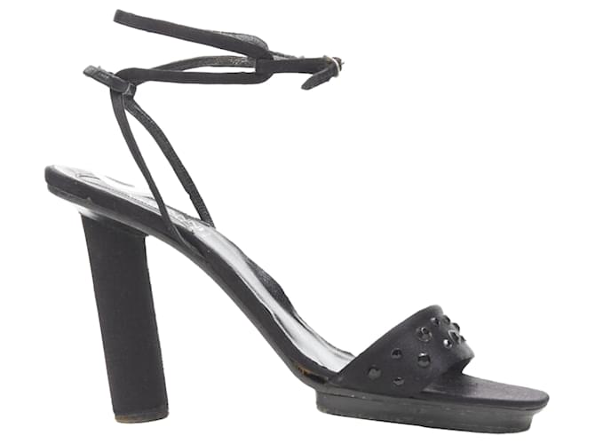 Sandalo con tacco a cono in cristallo Gianni Versace Nero