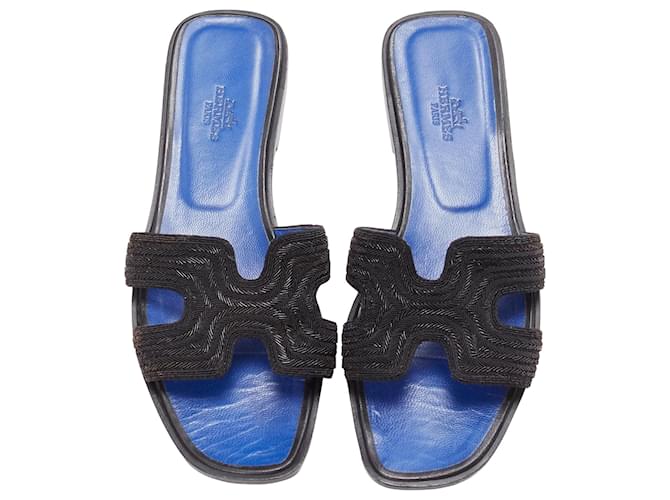 Sandali con soletta di perline e logo H di Hermès Oran Nero