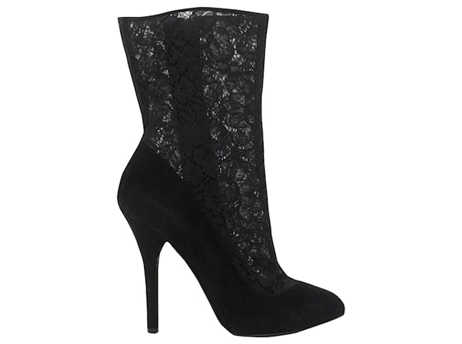 Stivaletto in suede con pizzo floreale Dolce & Gabbana Nero