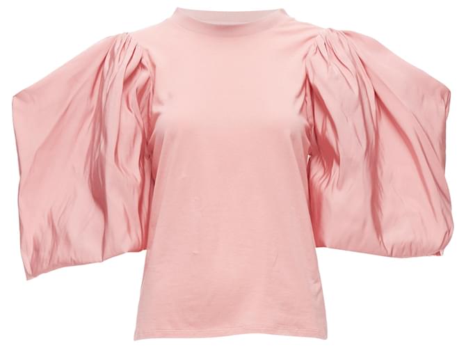T-shirt in cotone con maniche a sbuffo drammatiche Alexander Mcqueen Rosa