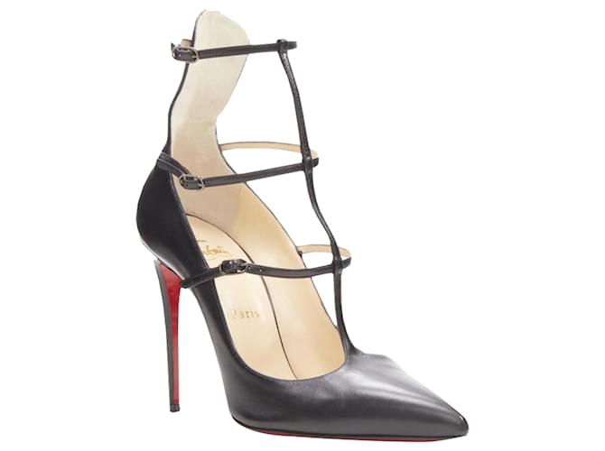 Décolleté in pelle con cinturini caged Kadreyana di Christian Louboutin Nero
