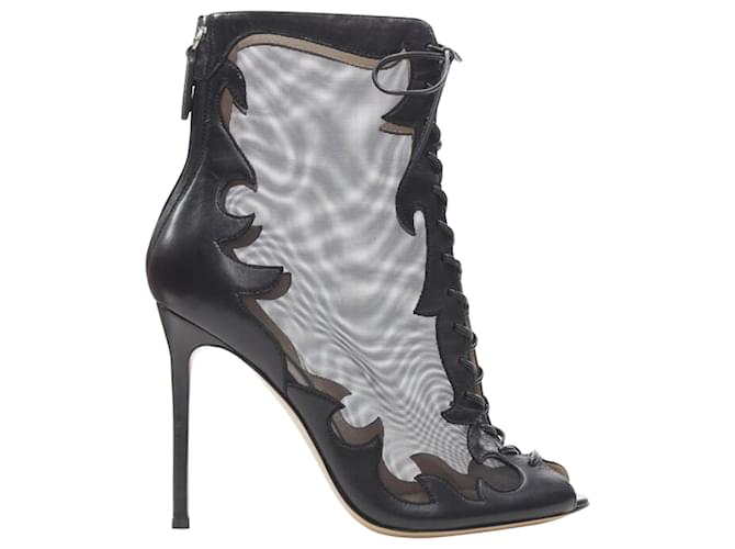 Stivaletto in pelle trasparente con lacci Gianvito Rossi Nero