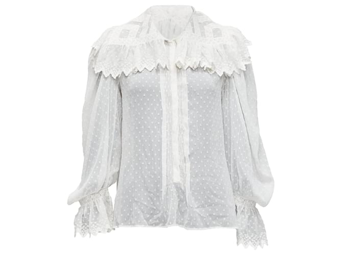 Blusa boho contadina con colletto e polsini a plissé testurizzato Etro Bianco