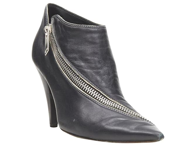 Céline Stivaletto in pelle con tacco conico argentato twist di Celine Phoebe Philo Nero