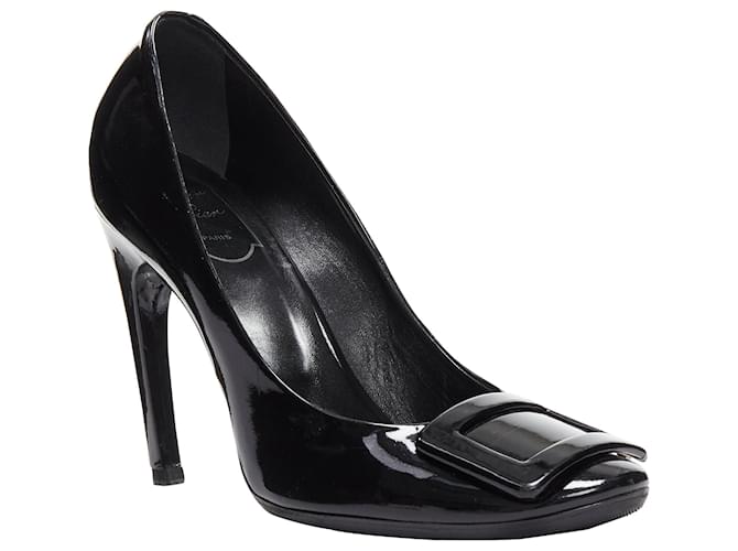 Pumps con tacco curvo in pelle verniciata e fibbia Trompette Roger Vivier Nero