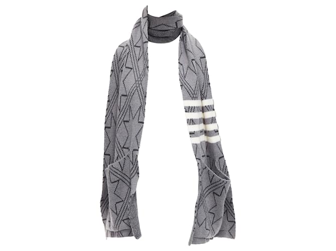 Sciarpa lunga con tasche a righe 4 barre stelle Thom Browne Grigio