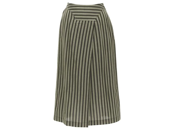 Gonna A-line in cotone a pieghe diagonali a righe Issey Miyake Marrone