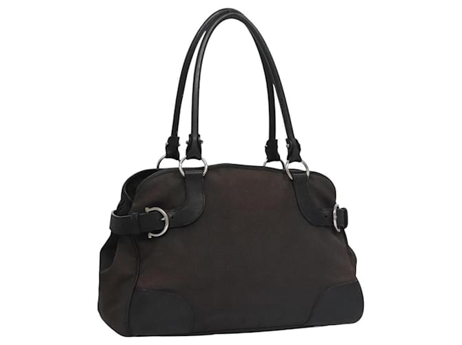 Borsa a mano Salvatore Ferragamo in tela e pelle nera argento autentica bs21851 Nero