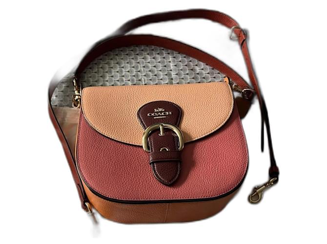 Coach Borsa a mano marrone rosa multicolore arancione bordeaux con gioielli dorati