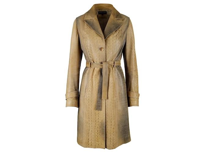 Cappotto trench in pelle con stampa coccodrillo Roberto Cavalli - anni 2000 Marrone