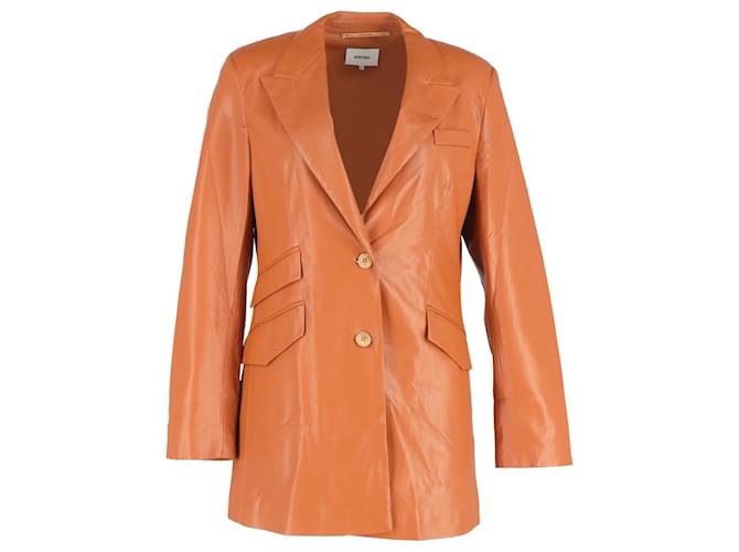 Blazer Nanushka Cancun con tasche in pelle marrone Rosso