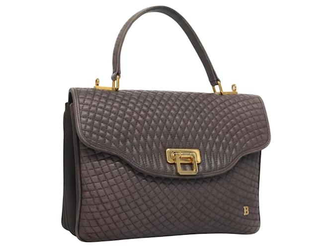 BALLY Borsa a mano trapuntata in pelle grigia Auth yb726 Marrone