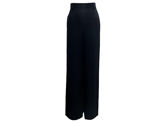 Pantaloni a gamba larga in seta-cady blu navy a vita alta Valentino 2022