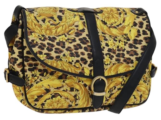Borsa a spalla Gianni Versace in pelle PVC gialla nera oro Auth bs21999 Nero D'oro Giallo