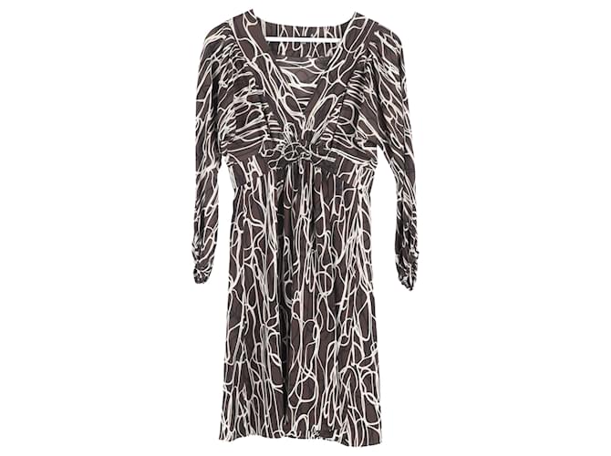 Abito mini con scollo a V stampato Joseph in seta marrone Rosso