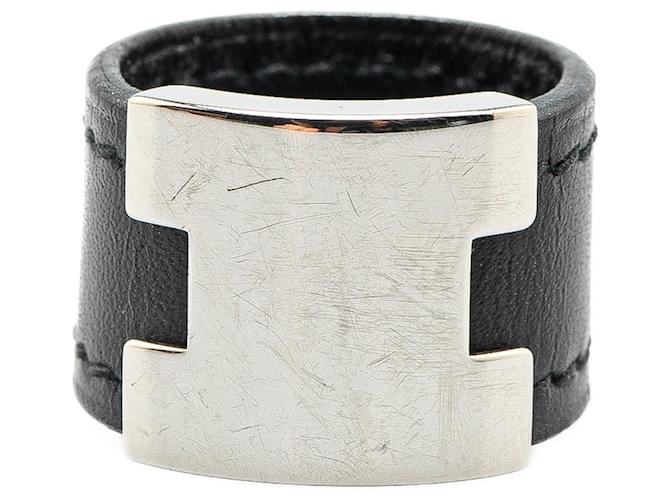 Ring Anello Lurie in pelle nera e placcato in palladio Hermès Nero