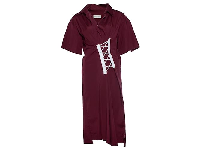 Abito in popeline arricciato in pizzo Delick di Dries van Noten Rosso