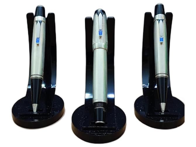 ■SET 3 PENNE MONTBLANC BOHÈME SOLITAIRE STERLING SILVER BARLEYCORN■ Argento