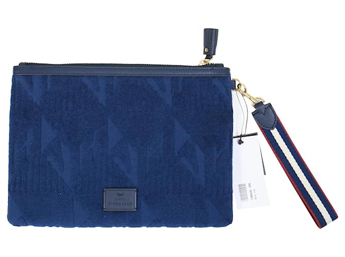 Pochette in cotone blu con logo impresso Anya Hindmarch
