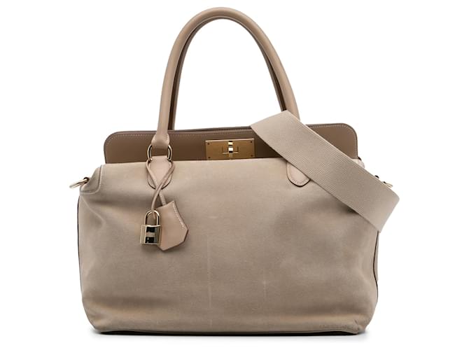 Toolbox Hermès in vitello grizzly e swift marrone 33 Beige